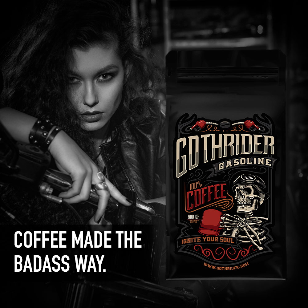  GothRider® Coffee Company's Gasoline is the strongest, greatest tasting coffee you'll ever drink.  You'll get twice the caffeine content of your average joe without sacrificing any flavor. Click that Photo Below & Get Coffee