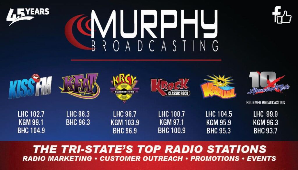 Murphy Broadcasting has 5 Stations in the tri-state area! KazualFM, KissFM, KFatFM, KrcyFM, KRockFM - Follow Them on Facebook for Live Event Information. CLICK that Banner Below
